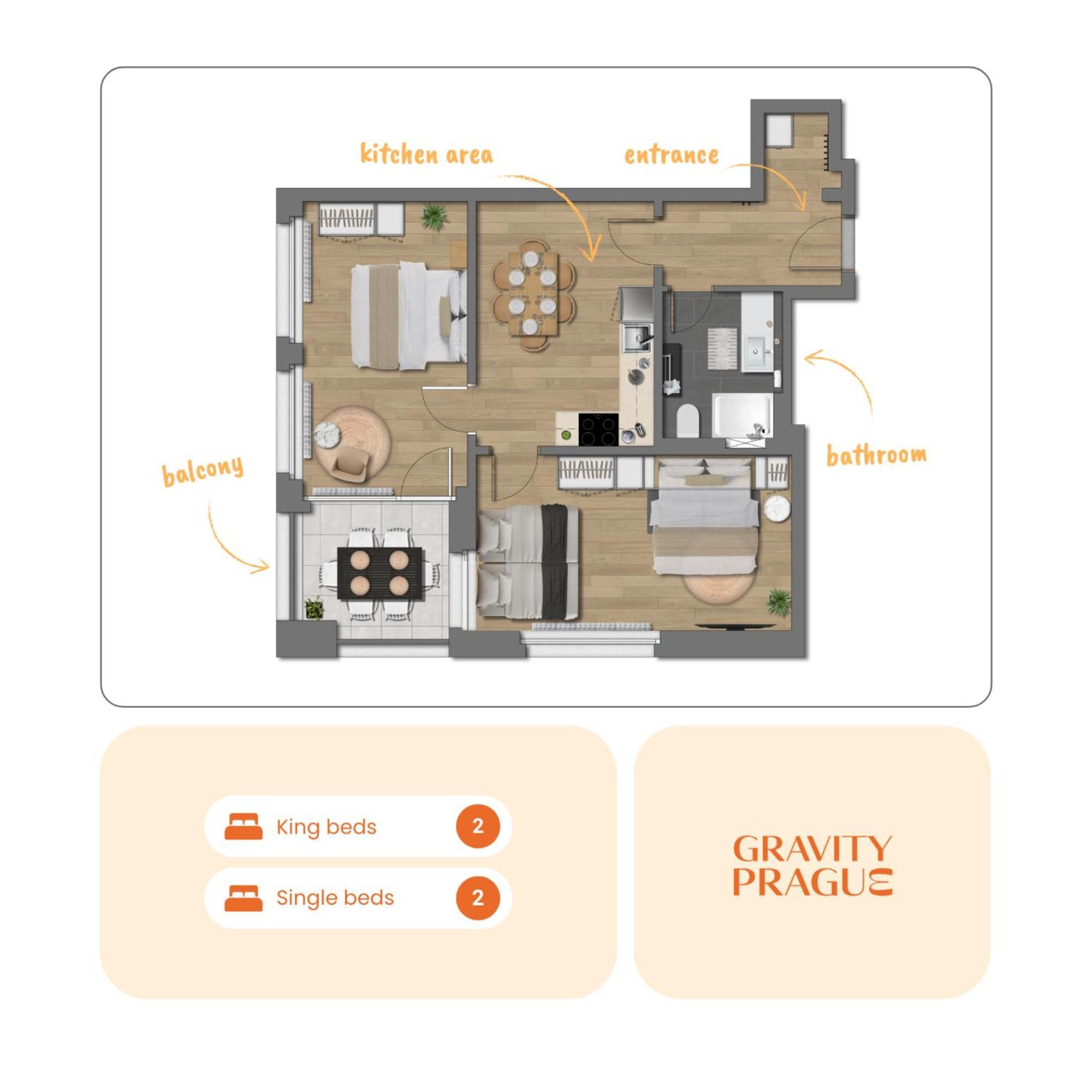 Bright 2br - 7th Floor, Balcony, Free Parking By Gravity Praha